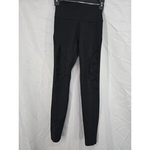 Aerie Chill Play Move Black Mesh Knee High Waisted Leggings Women XS 1162